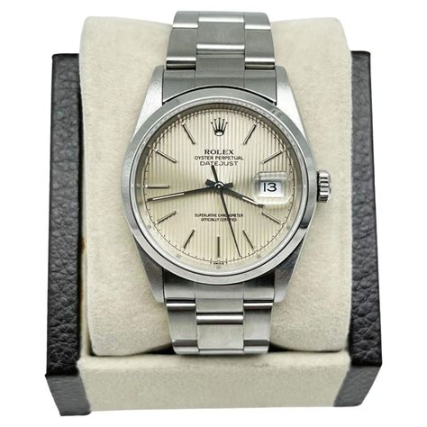 rolex datejust 36 silver tapestry face steel 16200|More.